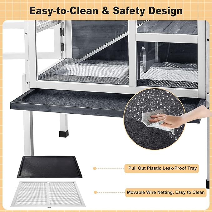 2-Story Guinea Pig Cage with Stand, Indoor Wooden Hamster Cage with Ramp, Pull-Out Tray, Hideout & Platform, Acrylic Transparent Small Animal Habitat for Chinchillas, Ferrets, Hedgehogs,Grey-PurrikoPets