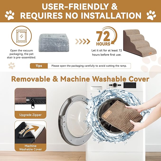 Dog Ramp and Stair for Bed 16" H-20 H,3-Step Cat Stair for Sofa and Chair,4-Step Dog Ramp for High Bed and Window,Durable Nonslip Fabric Cover for Indoor (Coffee-20 H, Pet Friendly, 4)-PurrikoPets