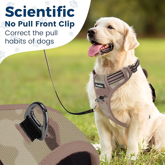 Funfox Dog Harness No Pull, Adjustable Pet Vest Harness, Super Soft Material with Vertical Handle Easy Control, Reflective Night Walking, 2 Leash Clips for Large Dogs, Camo Brown, L-PurrikoPets