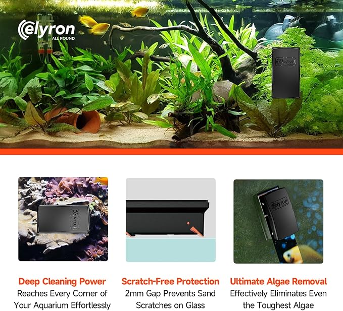 Elyron Dual Scraper Magnetic Aquarium Cleaner,Strong Magnetic Fish Tank Cleaner & Aquarium Algae Scraper for Glass/Acrylic Tanks (Small for ≤1/2" (12mm) Thick Glass)-PurrikoPets