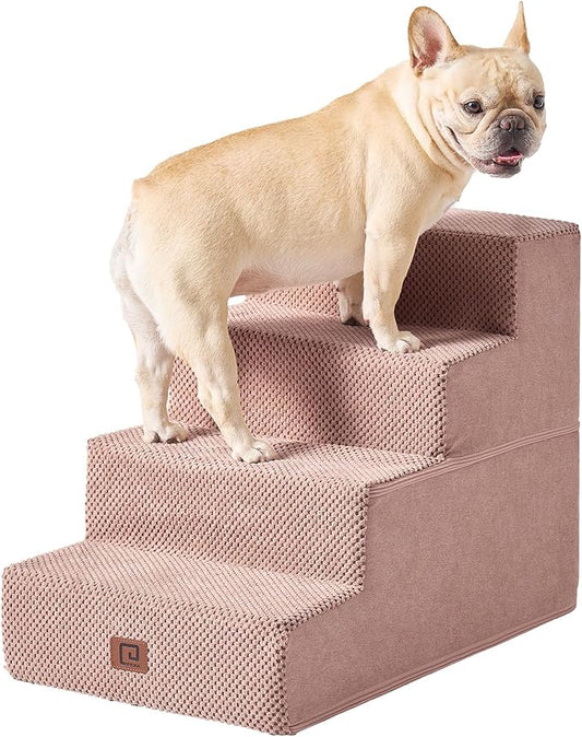 EHEYCIGA Dog Stairs for Bed 18" H, 4-Step Dog Steps for High Bed, Pet Steps for Small Dogs and Cats, Non-Slip Balanced Pet Ramp Indoor, Pink-PurrikoPets