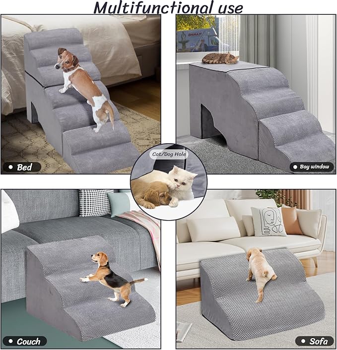Dog Stair Steps for High Beds 36 inches Tall, 33D Foam Dog Ramp for Bed 32 inches, 7-Step Pet Stair Steps for Small Large Dogs for Bed Climbing, Non-Slip Dog Steps for Older Dogs/Cats, Grey-PurrikoPets