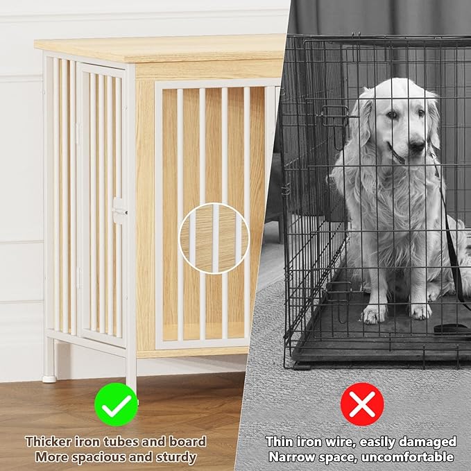 EasyCom 63" Dog Cage Furniture for 2 Pets with Divider, XL Wooden Double Dog Crate Furniture TV Stand for Mideum Breed, Durable and Sturdy-PurrikoPets