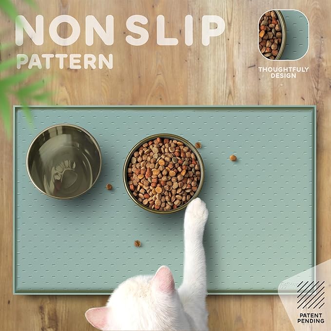 Dog Food Mat - 28x18 Raised Edges Dogs Mat for Food and Water Prevent Spill, Waterproof Cat Food Mats Protect Floors, Easy Clean Dog Bowl Mats for Food and Water, Silicone Pet Feeding Placemats-PurrikoPets