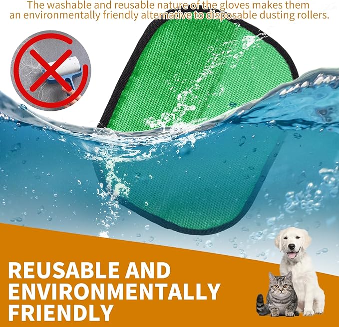 2PCS Electrostatic Pet Grooming Gloves, Reusable Hair Remover for Dog Cat Fur on Clothes Furniture Car Seat/Green-PurrikoPets