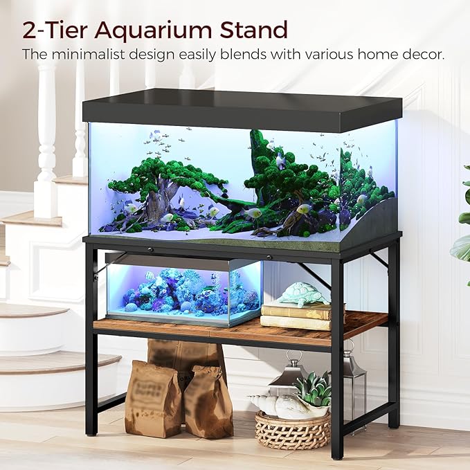 40-50 Gallon Fish Tank Stand, Aquarium Stand with 2-Tier Storage Shelves, Heavy Duty Breeder Turtle Terrarium Stand Rack for Home Office, 36.2" L x 18.9" W x 24.4" H, Rustic Brown FTHR4001-PurrikoPets