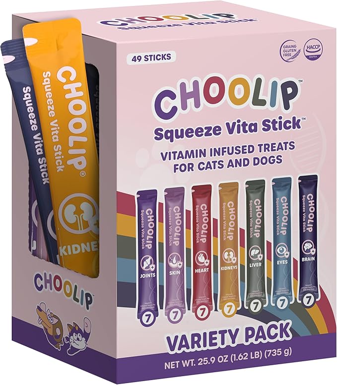 Grab & Go Squeeze Vita Stick Lickable Treats for Dogs & Cats. 49 Variety Support Sticks with Essential multivitamins. Soft and Tasty Paste for All Life Stages-PurrikoPets