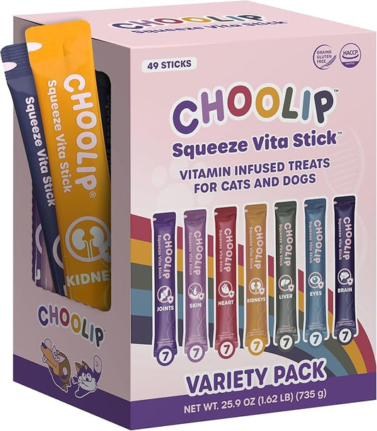 Grab & Go Squeeze Vita Stick Lickable Treats for Dogs & Cats. 49 Variety Support Sticks with Essential multivitamins. Soft and Tasty Paste for All Life Stages-PurrikoPets