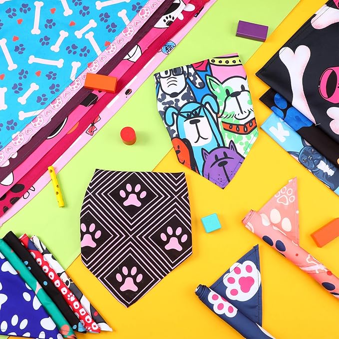 150 Pcs Dog Bandanas Bulk Pet Bibs Colorful Triangle Scarf Pet Bandanas for Medium Large Dogs Spring Summer Birthday Costume Decoration (Paw)-PurrikoPets