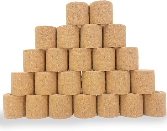 24 Pack Brown Breathable Self Adhesive Bandage Wrap 2 in, Multi-Purpose Non-Woven Cohesive Wrap - Vet Wrap | Athletic Tape | Medical Tape, Ankle Sprains, Swelling, Pets.-PurrikoPets