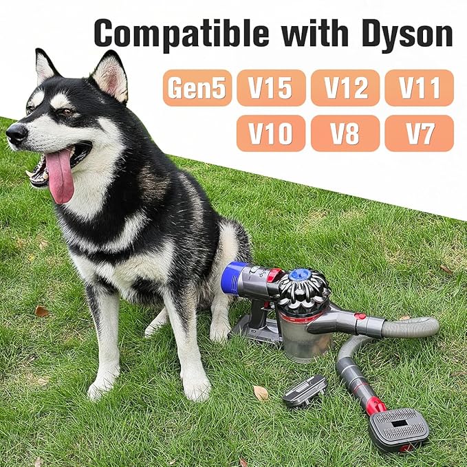 FUNTECK 2-in-1 Dog Hair Vacuum Brush for Grooming & Shedding Compatible with Dyson Gen5, V15, V12, V11, V10, V8, V7 – Removes Loose Hair, Dander, Undercoat & Tangles – Self-Cleaning Design-PurrikoPets
