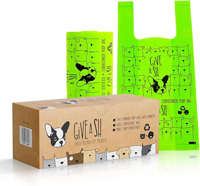 100% Certified Home Compostable Dog Poop Bags with Handles - 10% to Charity - ASTM D6400 & EN 13432 Compliant Large Poop Bags - 240 Bags - Large Pantry Roll of Plant Based Compostable Poop Bags-PurrikoPets