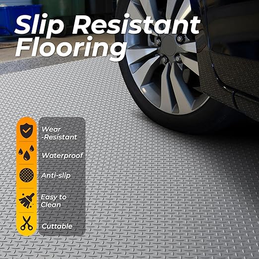 7.8 x 20 FT Garage Floor Mat, 2.8mm Thickness Diamond Plate Vinyl Garage Flooring Roll for Under Car, Large Size 156 SQFT for Large SUVs, MPV, Pickup Truck-PurrikoPets