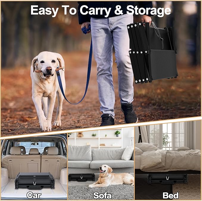 Extra Wide 5 Steps Dog Stairs for Large Dogs, Foldable Dog Ramp for Car with Non-Slip Surface, Lightweight Dog Stairs for Cars, Dog Steps for Cars, SUV, High Beds, Truck, Supports up to 250 lbs-PurrikoPets