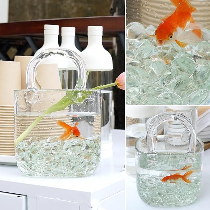 1LB Clear Flat Glass Marbles for Vases, Gemstone Beads Vase Filler Decorative Glass Pebbles for Fish Tank, DIY Crafts, Aquarium Decor Rocks-PurrikoPets