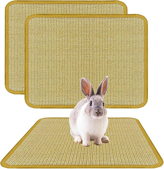 DYAUS Rabbit Scratching Pad, Sisal Bunny Scratch Pad, Natural Rabbit Foraging Mats for Cages, Indoor Bunny Toys Accessories for Bedding Biting Sleeping Resting (2PCS, 16x12in)-PurrikoPets