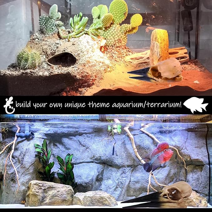 Fish Cave Hideout Ornament Décor for Terrarium Dinosaur Animal Skull Aquarium Large Decorations Betta Tarantula Reptile Snake Decor Bones Halloween-PurrikoPets