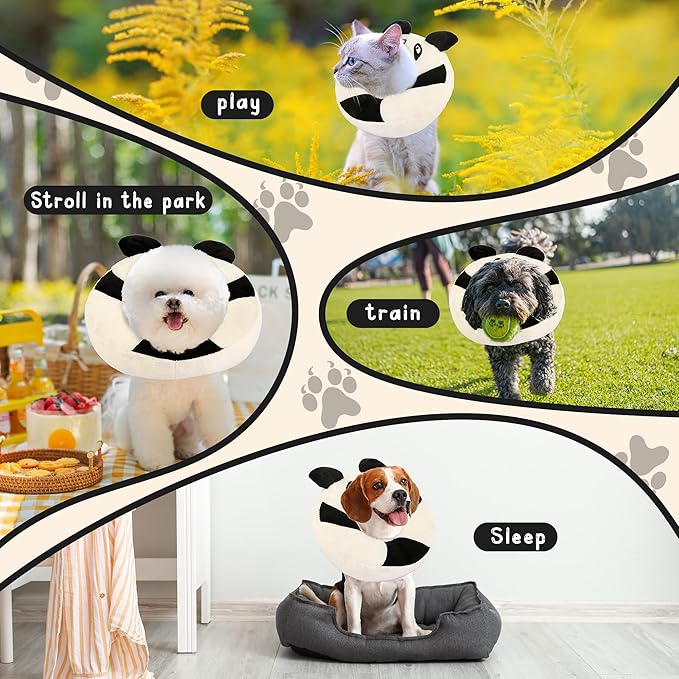 Adjustable Cat Collar Soft to Stop Licking After Surgery for Kitten, Alternative to Cone of Shame, Donut Cone for Cats, Pet Elizabethan Collar (Panda, Medium)-PurrikoPets