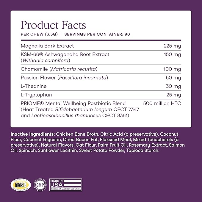 Fera Pets Dog Calming Chews with Ashwagandha & Priome® Mental Wellbeing Postbiotic Blend - Supports Anxiety Relief - Promotes Relaxation - 90 Soft Chews-PurrikoPets