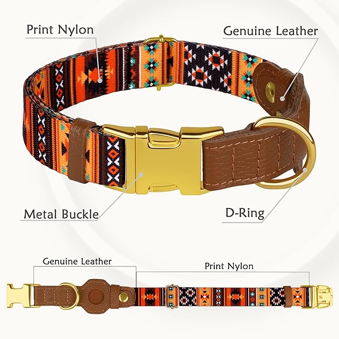 AirTag Dog Collar for Small Medium Large Breed - Adjustable Cute Pattern Dog Collar with Airtag Holder - Soft Leather Tracker GPS Apple Air Tag Pet Collars (Small, 12"-15" Neck Fit, Western)-PurrikoPets