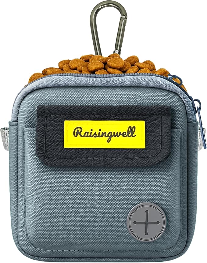 Dog Treat Pouch for Pet Walking and Training with Clicker Poop Bags and Three Bags Design Small Fanny Zipper Pack Holder for Puppy Snack Dispenser Kit for Leash and Outdoor Use (Gray)-PurrikoPets