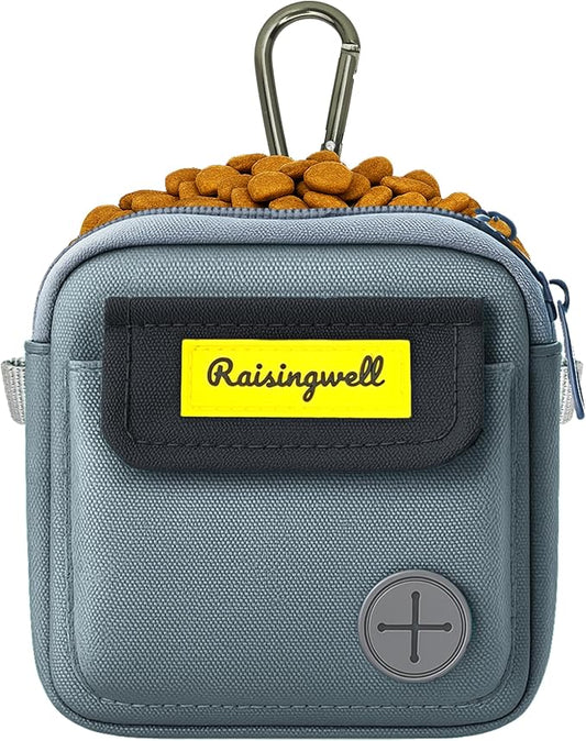 Dog Treat Pouch for Pet Walking and Training with Clicker Poop Bags and Three Bags Design Small Fanny Zipper Pack Holder for Puppy Snack Dispenser Kit for Leash and Outdoor Use (Gray)-PurrikoPets