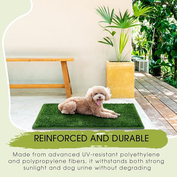 Dog Potty for Indoor or Porch with Foldable Silicone Stand Tray Large, 35 x 25 Inch Dog Grass Pad for Puppy Training, Reusable Artificial Grass Pee Pad, Indoor Outdoor Pet Toilet for Small Medium Dogs-PurrikoPets