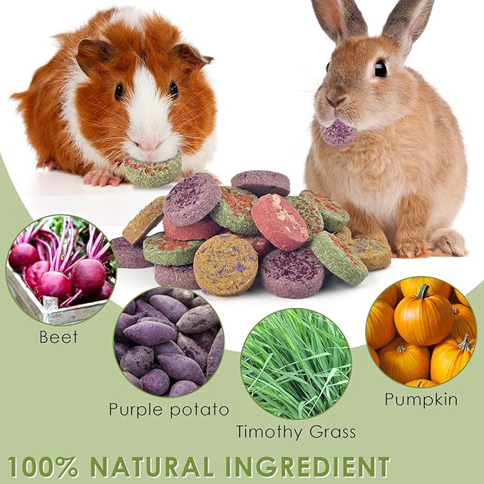 ERKOON 24Pcs Bunny Chew Toys, Small Animal Molar Toys Timothy Grass Beet Sweet Potato Pumpkin Cake Treats for Guinea Pig Hamster Bunny Chinchilla Gerbil, 100% Natural Rabbit Chews and Treats-PurrikoPets