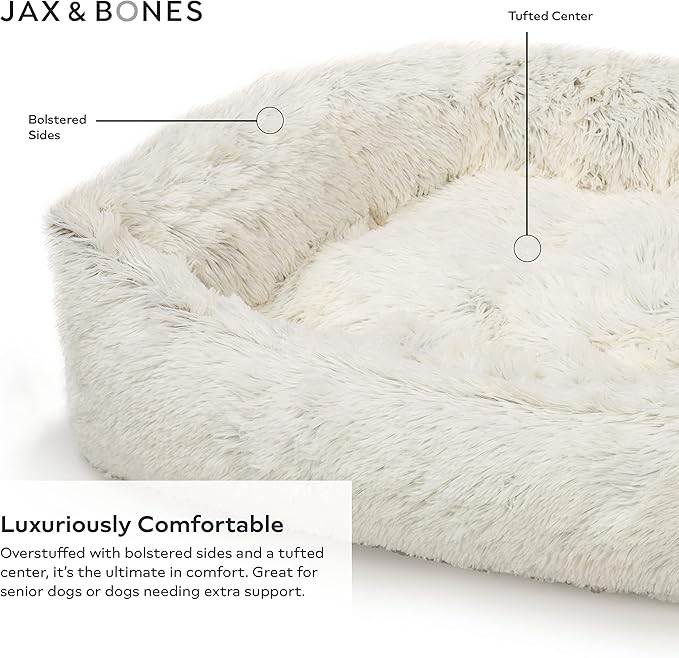 Jax & Bones Dog Napper - Machine Washable Shag Bed for Dogs - Extra Heavy Duty Bolstered Sides - Small White Dog Mat | 24 x 21 Inches-PurrikoPets