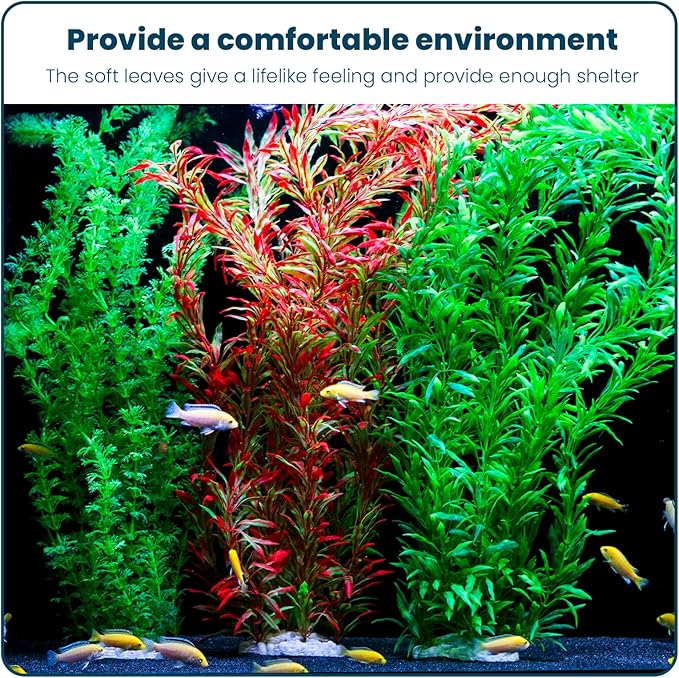 3PCS Artificial Aquarium Plants Set Extra Large - Big Natural Looking Plastic Decoration for Fish, Axolotl and Turtle Tanks – Tall Realistic Tank, Swamp and Pond Fake Plant Decorations.-PurrikoPets
