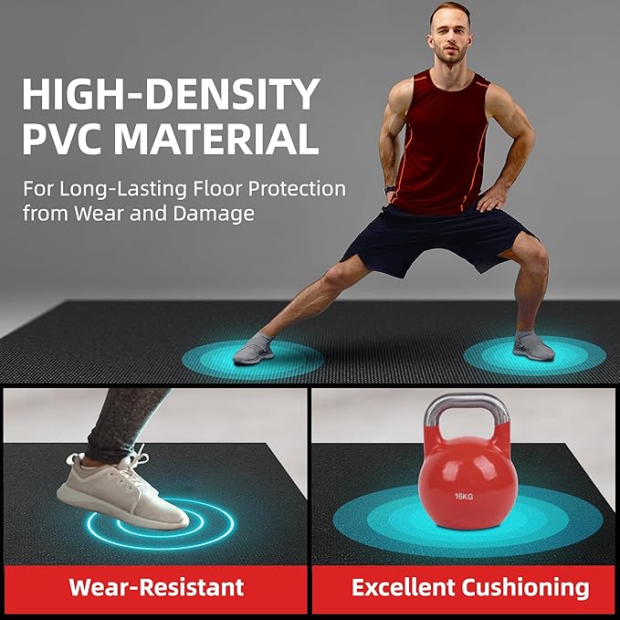 Extra Large Exercise Mat, 10'x6'/9'x6'/8'x6'/7'x5'/6'x4' (8mm/10mm) Thick Workout Mat for Home Gym Flooring, Garage, Shoe-Friendly, High-Density, MMA, HIIT, Weight Lifting, Cardio&Strength-PurrikoPets