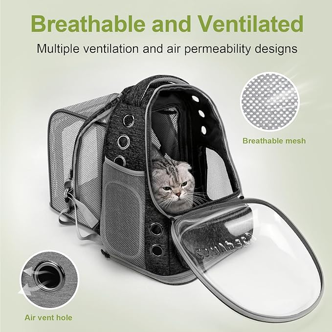 Expandable Cat Backpack,Cat Bubble Backpack Carrier for Carrying Cats, Pets and Small Dogs,Airline-Approved,Designed for Travel, Hiking, Walking,Car （Black-PurrikoPets