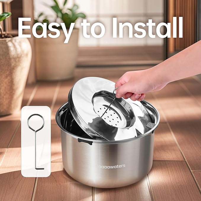 5.6L/190oz Large Dog Water Bowl No Spill, No Drip Dog Water Dispenser with Floating Disk, Stainless Steel Slow Drinking Bowl for Small Medium & Large Dogs-PurrikoPets