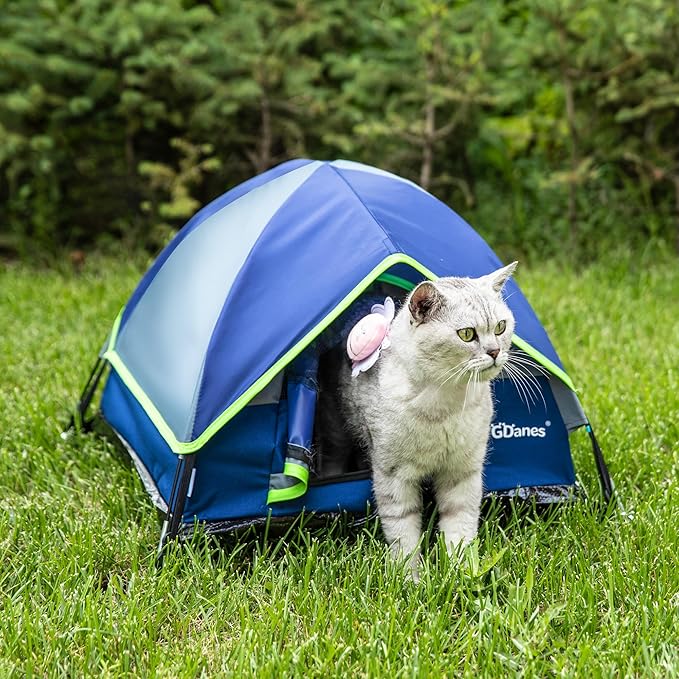 GDanes Blue Cat Tent, Large Cave Bed for Indoor Cats and Small Dogs with Soft Pad - 22" x 22" x 16"-PurrikoPets