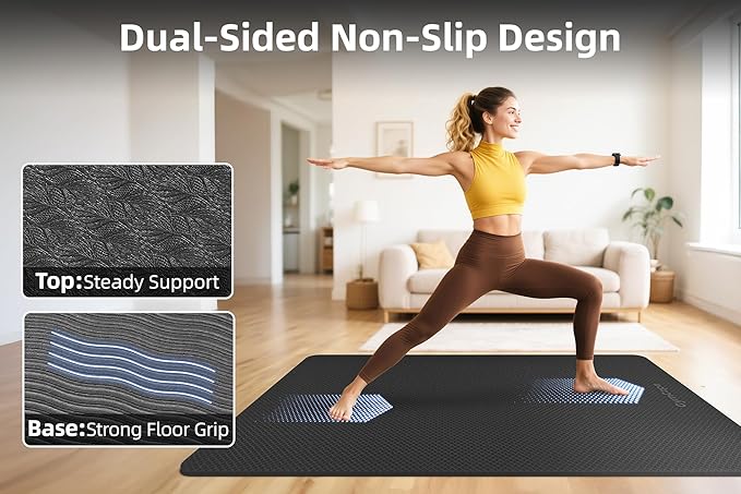 Extra Large Yoga Mat - 72"x35", 72"x48", 78"x57" - Wide TPE Exercise Mat for Home, Stretching, Couples & Family Workouts - 6-12mm Thick, Non-Slip & Waterproof - with Carry Bag and Straps-PurrikoPets