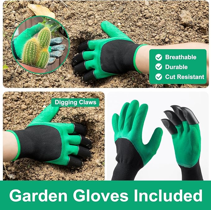 Garden Tool Set for Women, 12pcs Heavy Duty Gardening Tools, Cute Gardening Supplies Gifts for Women Mom, Garden Hand Tools with Fashion Organizer Handbag, Garden Tools for Gardening, Planting, Green-PurrikoPets