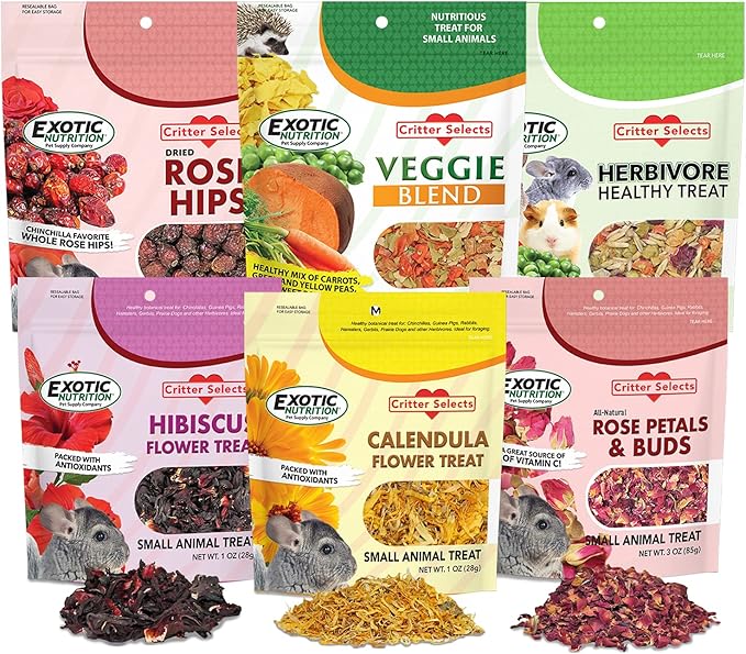 Exotic Nutrition Herbivore Treats 6 Pack - Healthy Assortment Small Animal Pet Treat - Squirrels, Guinea Pigs, Rabbits, Chinchillas, Prairie Dogs, Degus, Hamsters, Gerbils, Herbivores-PurrikoPets