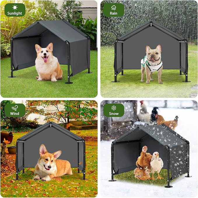 Dog Shades for Outside - Outdoor Dog Kennel for Small Dogs, 29.53”x25.59”x25.59” Outdoor Sun Rain Canopy Pet House, Waterproof Pet Canopy Shelter for Small Animals with Ground Nails-PurrikoPets