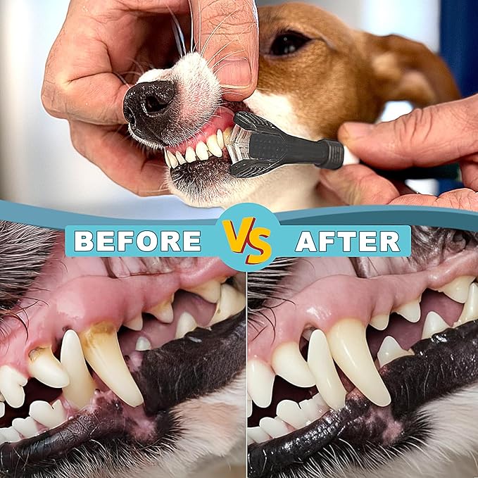 Dog Toothbrush, 360 Degree Finger Toothbrush, Triple Head Toothbrushes,Cleaning Brushes for Dog Cat Oral Dental Health (12 Kit)-PurrikoPets