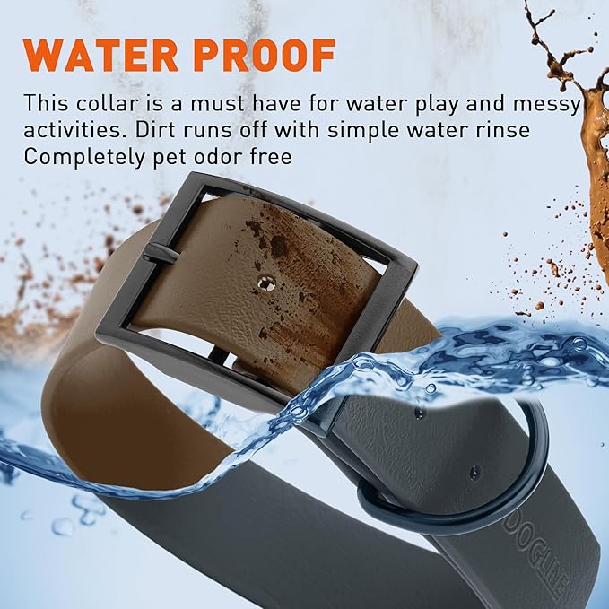 Dogline Biothane Waterproof Dog Collar Strong Coated Nylon Webbing with Black Hardware Odor- Proof for Easy Care Easy to Clean High Performance Fits Small Medium or Large Dogs, Dark Chocolate Brown-PurrikoPets