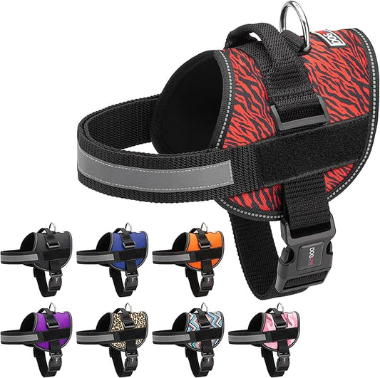 Dogline Dog Harness, Reflective No-Pull Adjustable Vest with Handle for Walking, Training, Breathable, No - Choke Harness for Small, Medium or Large Dogs Room for Patches Zebra Black/Red XS 15"-18"-PurrikoPets