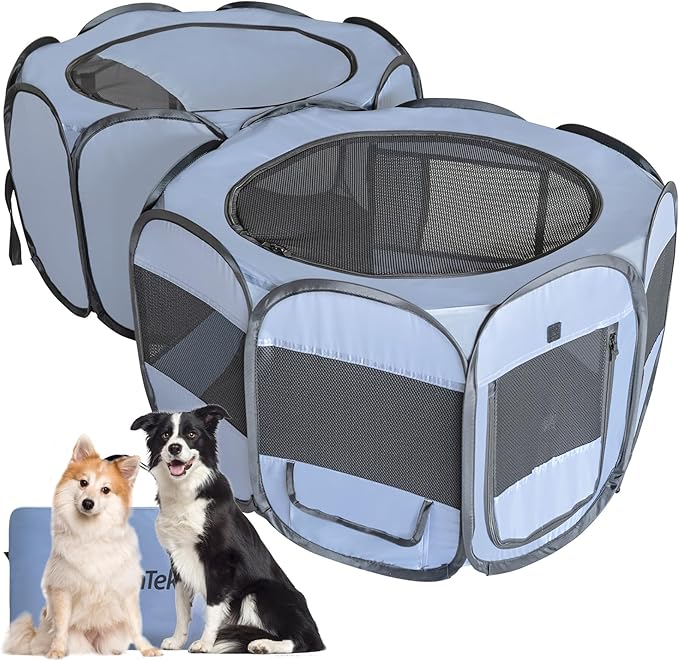 EighteenTek XLarge 2-in-1 Pop up Dog Playpen, Assembly-Free, with Leakproof Pet Pee Pads,Portable Foldable Cat Tent Enclosure Indoor Outdoors Puppy Kittens Small Animals Crates (L, 90" Lx45 Wx28 H)-PurrikoPets