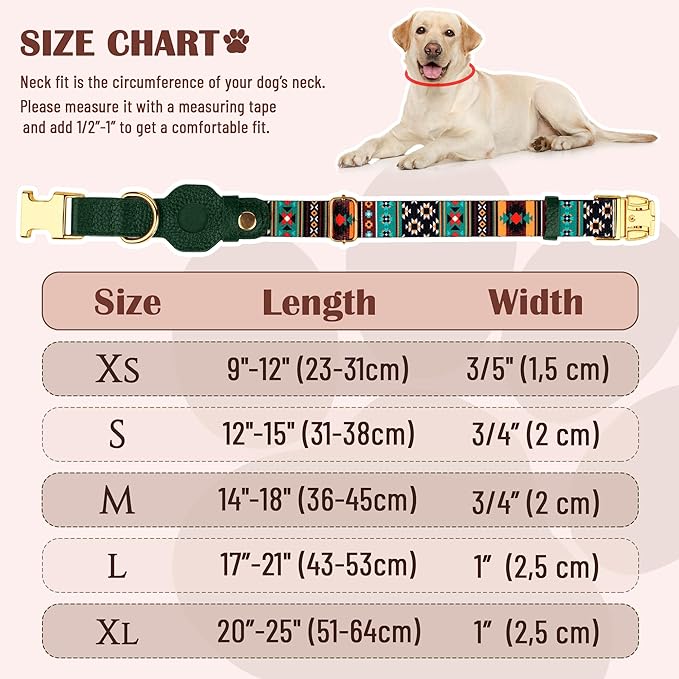 AirTag Dog Collar for Small Medium Large Breed - Adjustable Cute Pattern Dog Collar with Airtag Holder - Soft Leather Tracker GPS Apple Air Tag Pet Collars (Large, 17"-21" Neck Fit, Tribal)-PurrikoPets