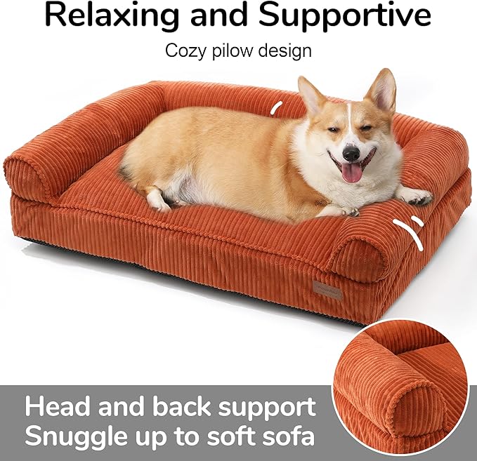 FUKUMARU Cute Dog Bed, Fluffy Dogs Couch with TPU Layer Keeping Lining Dry, Pet Sofa Medium Size Dog Easy to Care, Warm Cat Bed with Removable Zipper Cover, 36inch, Large, Orange-PurrikoPets
