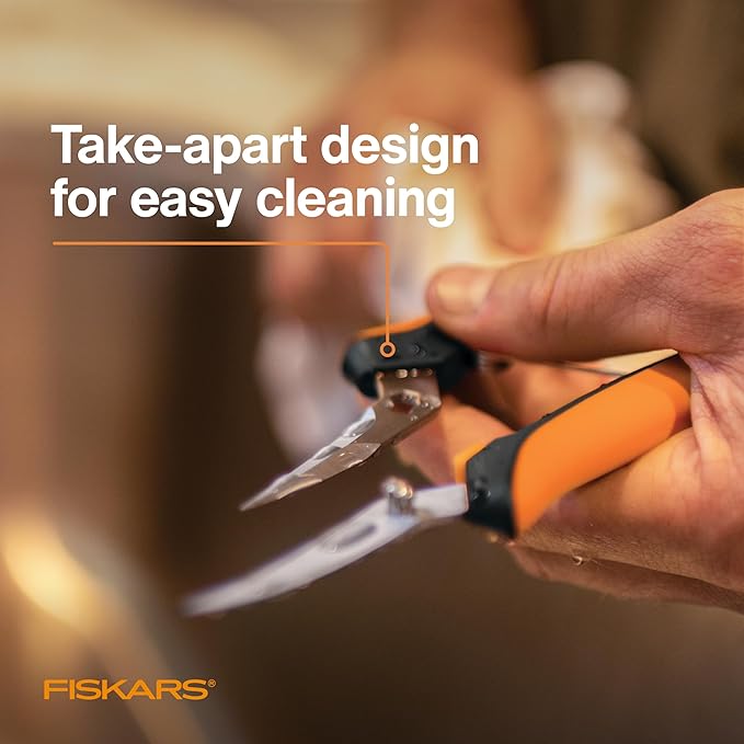 Fiskars Curved Micro-Tip Pruning Snips - 6" Garden Shears with Sheath and SoftGrip Handle - Yard and Garden Tools - Orange/Black-PurrikoPets