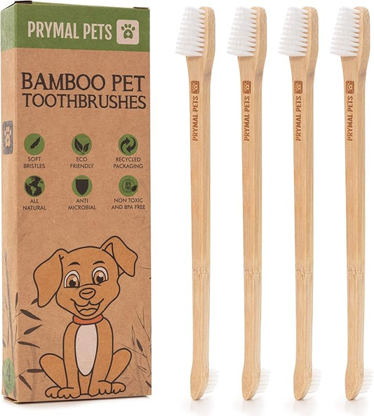 Dog Toothbrush I 4-Pack Two Sided Bamboo Toothbrush for Small and Large Dogs & Cats I Soft Bristles Gentle for Easy Dog Teeth Brushing & Dental Care-PurrikoPets