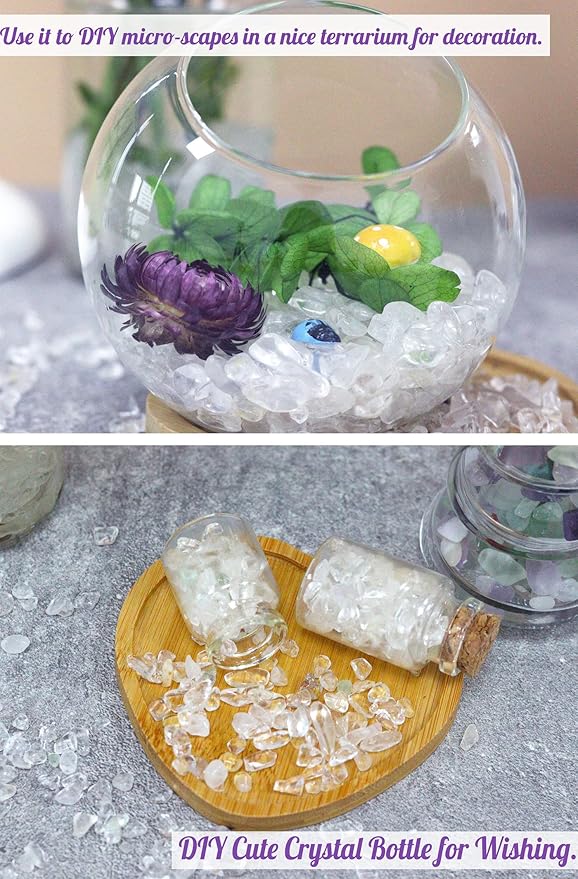 1lb Clear Quartz Aquarium Gravel Rocks Natural Tumbled Healing Crystal Chips Bulk Gemstones Crushed Stones for Fountain Vase Filler Planters Decorative Fish Tank Potted Reiki Energy Balancing-PurrikoPets