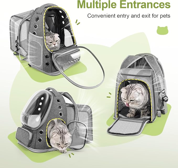 Expandable Cat Backpack,Cat Bubble Backpack Carrier for Carrying Cats, Pets and Small Dogs,Airline-Approved,Designed for Travel, Hiking, Walking,Car （Grey-PurrikoPets