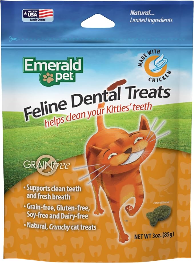 Feline Dental Treats — Tasty and Crunchy Cat Dental Treats Grain Free — Natural Dental Treats to Clean Cat Teeth, Freshen Cat Breath, and Reduce Plaque and Tartar Buildup — Chicken Treats, 3 oz-PurrikoPets