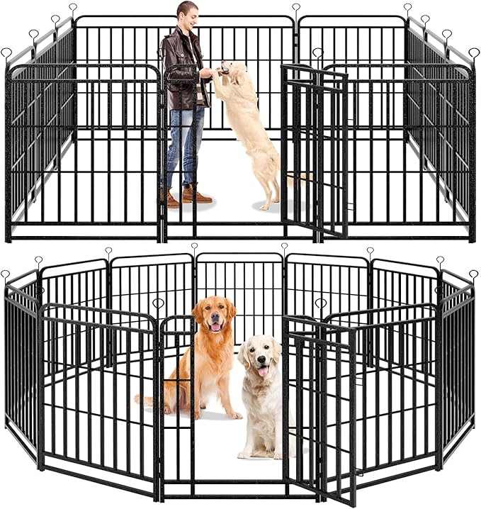 Dog Playpen Outdoor 12 Panels Heavy Duty Dog Fence 40" Height with Thick Pipe Anti-Rust with Doors Portable for RV Camping Yard, Total 27FT, 57 Sq.ft, Snowy Black-PurrikoPets